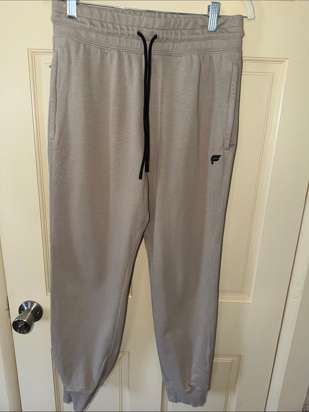 Fabletics Men's Taupe Jogger Sweatpants with Black Drawstring